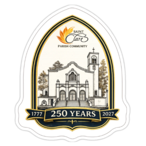 Cathedral Style Saint Clare 250th Commemorative Sticker